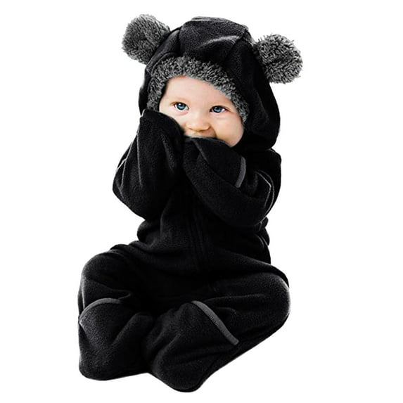 XFHLMJFF Baby Bear Ears Jumpsuit Hooded Footed Long Sleeve Winter Solid Color Onesies Size 18-24 Months