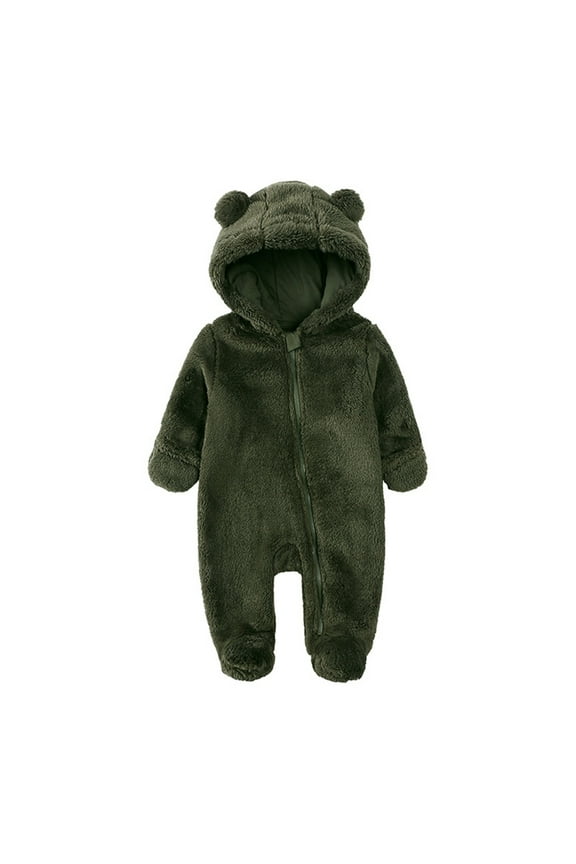Baby Boys Girls Long Sleeve Pajamas Winter Coat Solid Color Bear Warm Footed Onesies 9-12 Months