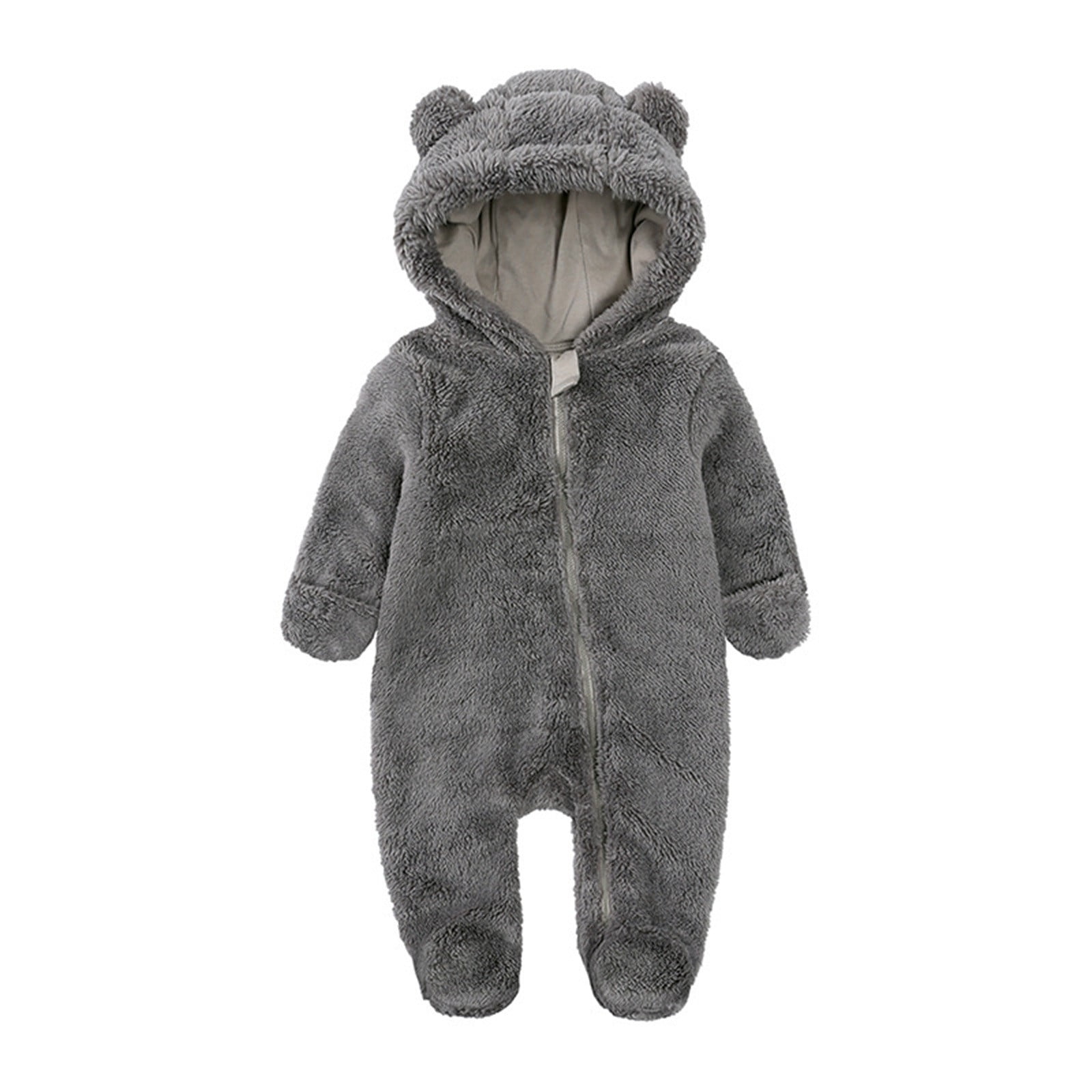 XFHLMJFF Baby Boys Girls Long Sleeve Pajamas Winter Coat Solid Color Bear Warm Footed Onesies 9-12 Months