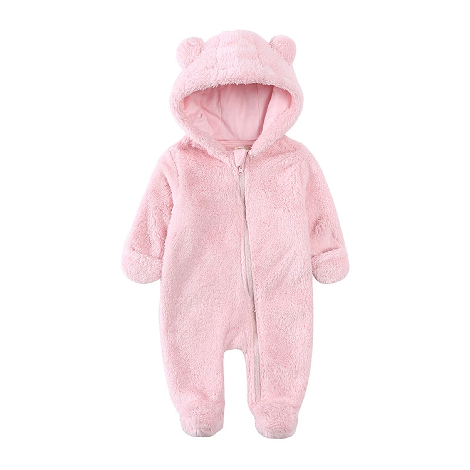 XFHLMJFF Baby Boys Girls Long Sleeve Pajamas Winter Coat Solid Color Bear Warm Footed Onesies Size 3-6 Months