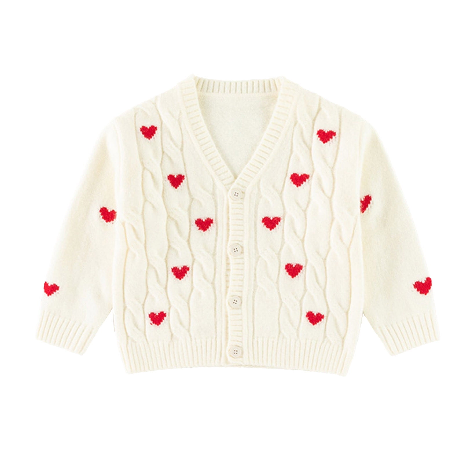 XFHLMJFF Baby Girls Knit Sweater V Neck Button Cardigan Love Heart Embroidery Blouse Kids Warm Crewneck Long Sleeve Tops for 12-18 Months