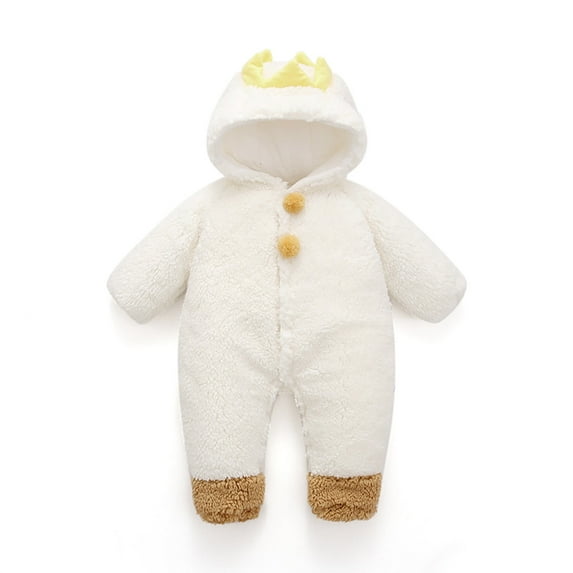 XFHLMJFF Baby Hooded Jumpsuits Bear Ears Coveralls Winter Warm Thick Padded Footie Onesie Baby Solid Color Long Sleeve One Piece for 3-6 Months