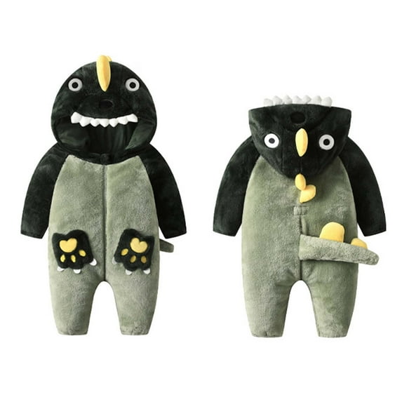 XFHLMJFF Baby Jumpsuit Hooded Dinosaur Pajamas Warm Winter Long Sleeve Lined Onesies for Girl Boy Size 18-24 Months