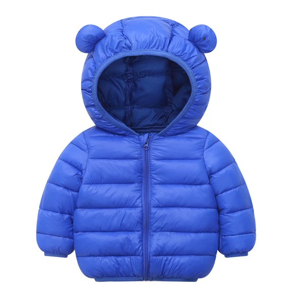 XFHLMJFF Baby Winter Jacket Kids Bear Ears Hooded Coat Boys Girls Long Sleeve Warm Zipper Up Solid Color Coat Jacket With Pocket Size 1-2 Years
