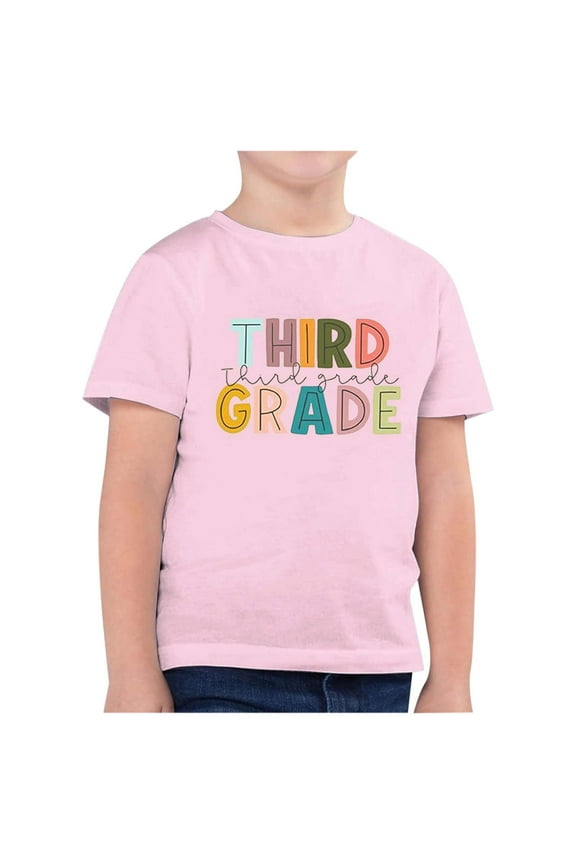Back To School Shirt Boys Girls Cute Basic Children Fashion Printed Round Neck Short Sleeve Summer Tee Tops