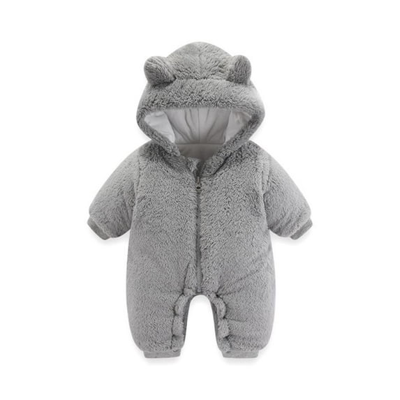 XFHLMJFF Bear Ears Jumpsuit Hooded Baby Boys Girls Long Sleeve Winter Coat Solid Color Warm Thick Onesies 3-6 Months