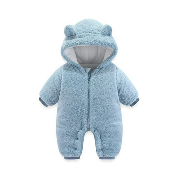 XFHLMJFF Bear Ears Jumpsuit Hooded Baby Boys Girls Long Sleeve Winter Coat Solid Color Warm Thick Onesies Size 6-9 Months
