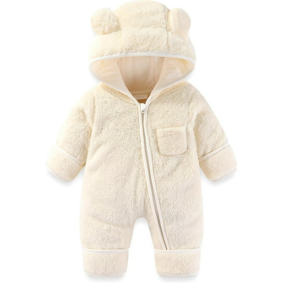 XFHLMJFF Bear Ears Jumpsuit Hooded Baby Fold Over Mittens Footies Girls Boys Winter Long Sleeve Solid Color Pajamas Onesies Suit 9-12 Months