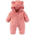 thumbnail image 1 of XFHLMJFF Bear Ears Jumpsuit Hooded Baby Fold Over Mittens Footies Girls Boys Winter Long Sleeve Solid Color Pajamas Onesies Suit Size 3-6 Months, 1 of 4