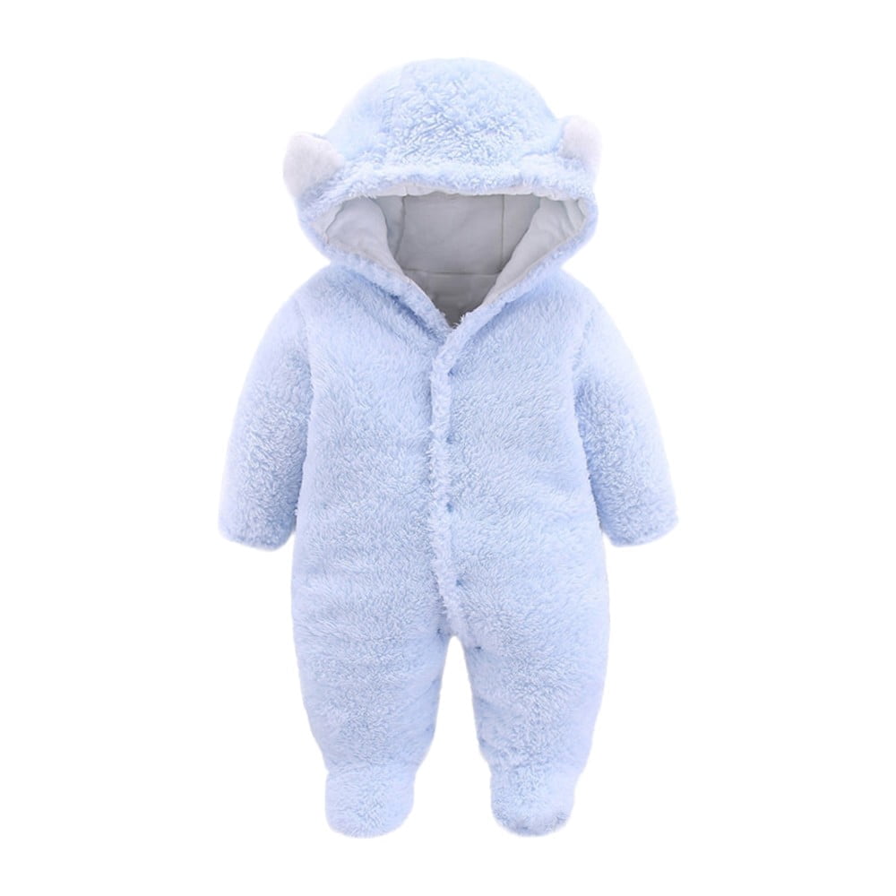 XFHLMJFF Bear Ears Jumpsuit Hooded Baby Girls Boys Solid Color Long ...