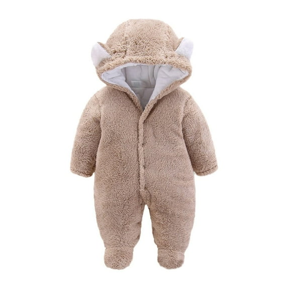 XFHLMJFF Bear Ears Jumpsuit Hooded Baby Girls Boys Solid Color Long Sleeve Solid Color Winter Cartoon Velvet Onesies 3-6 Months