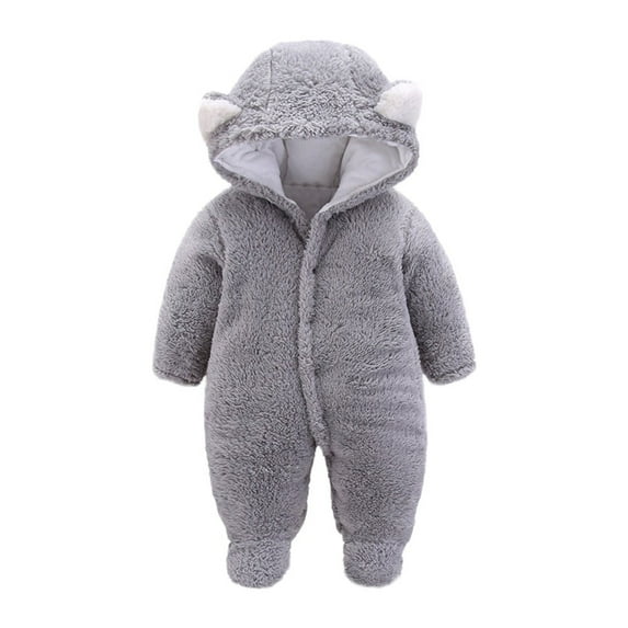 XFHLMJFF Bear Ears Jumpsuit Hooded Baby Girls Boys Solid Color Long Sleeve Solid Color Winter Cartoon Velvet Onesies for 9-12 Months