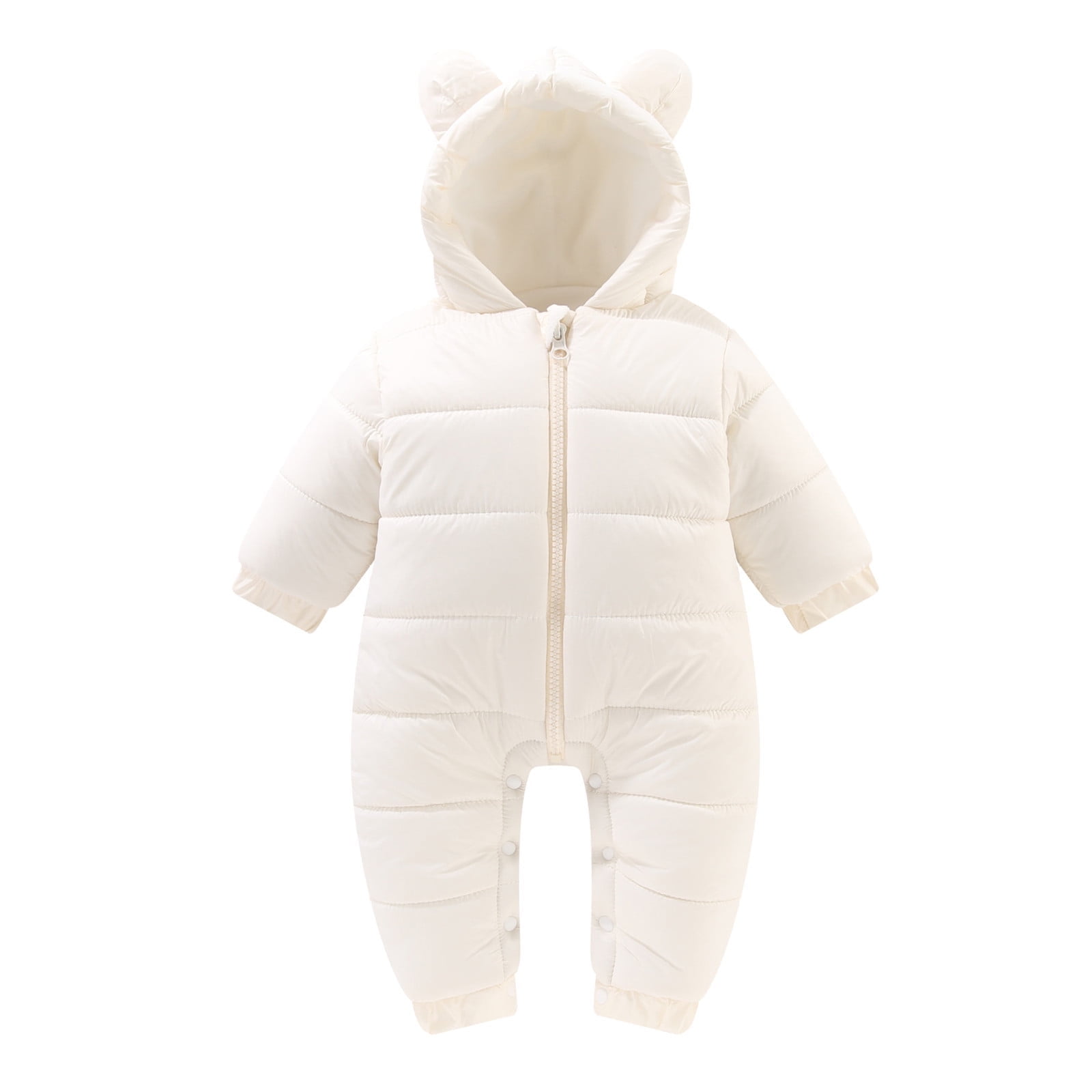 XFHLMJFF Bear Ears Jumpsuit Hooded Baby Girls Boys Winter Warm Long Sleeve Solid Color Pajamas Down Coat Padded Outwear Size 6-12 Months
