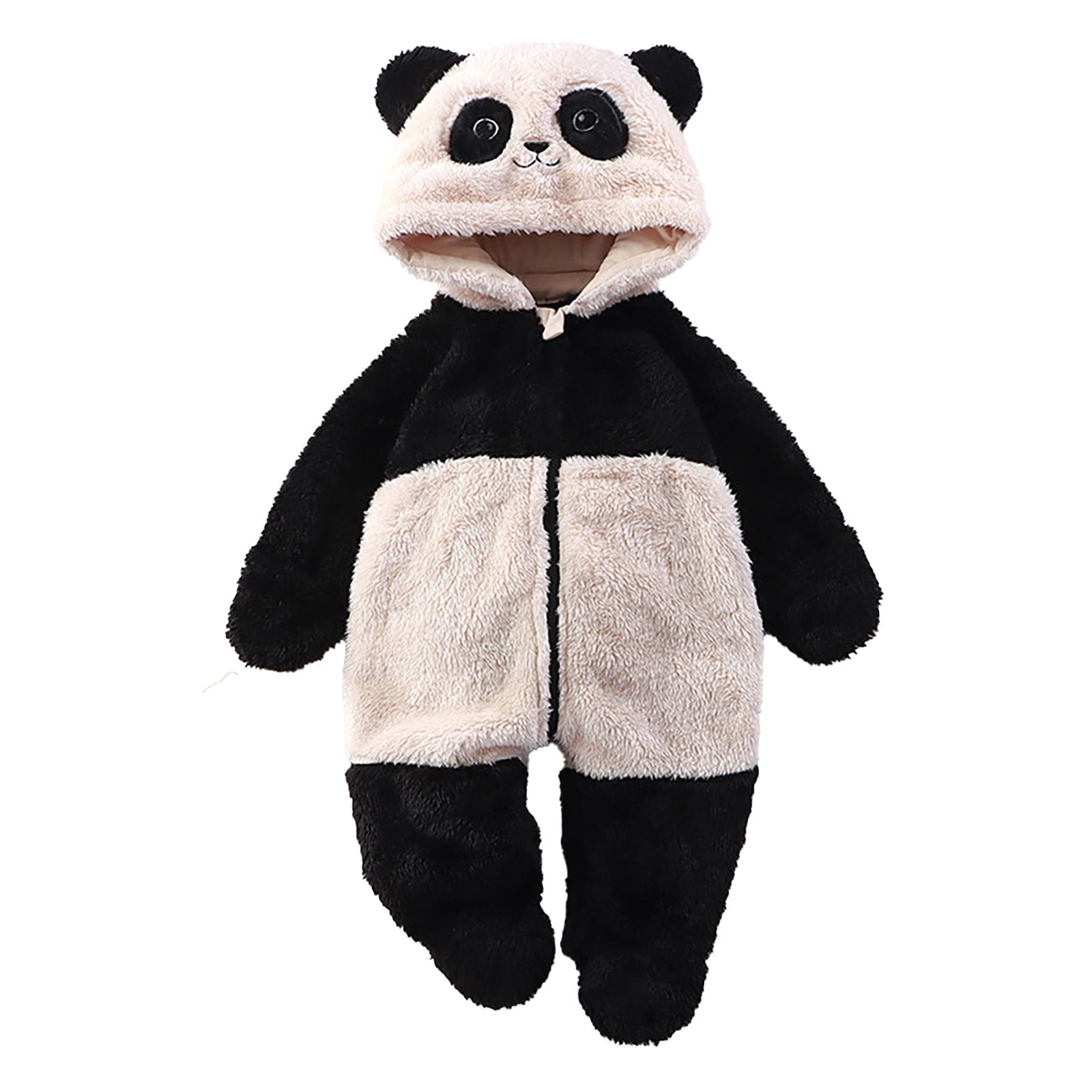 XFHLMJFF Bear Ears Jumpsuit Hooded Baby Panda Fold Over Mittens Footies Onesies Girls Boys Winter Long Sleeve Pajamas Size 9-12 Months
