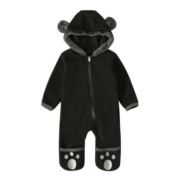 XFHLMJFF Bear Ears Jumpsuit Hooded for Girl Boy Long Sleeve Winter Footed Onesies Baby Solid Color Pajamas for 18-24 Months