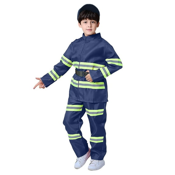 XFHLMJFF Boys 2 Piece Summer Outfits Kindergarten Performance Fireman Career Show Stage Suit Three Piece Accessories Performance Sports School Sets Size 4Y-5Y