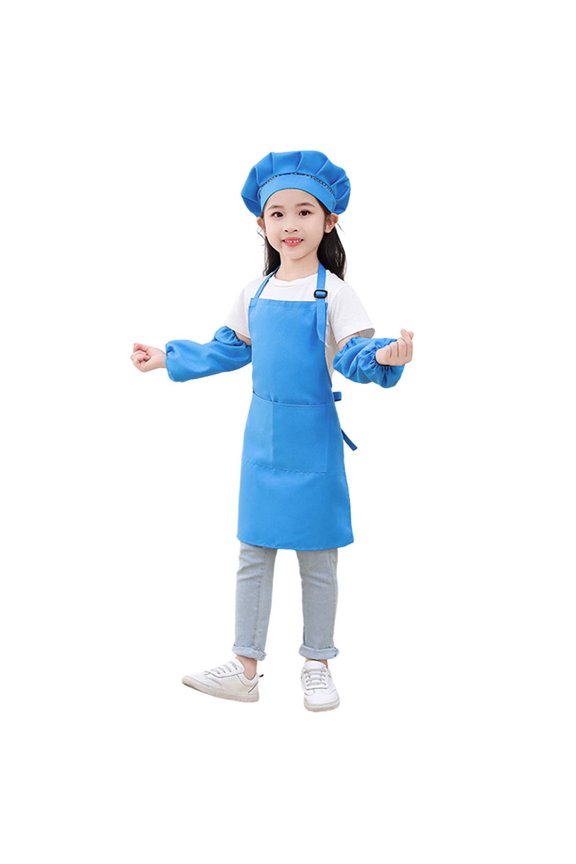 Boys Girls Sweater Cute Kid Art Smock Solid Color Apron Sleeve Hat Three Piece Set Children Printed Artist Painting Aprons Smocks With Long Sleeve Fall Winter Clothes