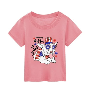 XFHLMJFF Boys Novelty T Shirts 4Th Of July Independence Day Dog Printed Worn Over Unisex Tees Top Clothes Size 9-10Y