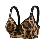 XFHLMJFF Bras for Women Soft Ladies Summer Thin Without Steel Ring Leopard Print Gathering Underwear Everyday Bra