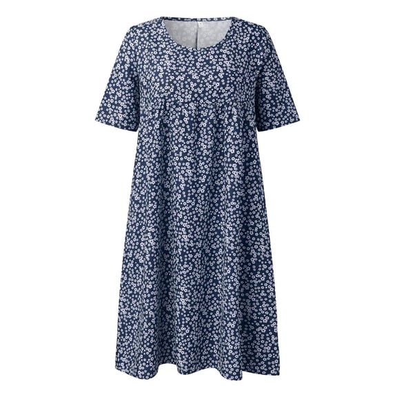 XFHLMJFF Casual Summer Beach Dress For Women Short Sleeve Round Neck Flowy Maxi Frocks With Pockets Chic Sundress