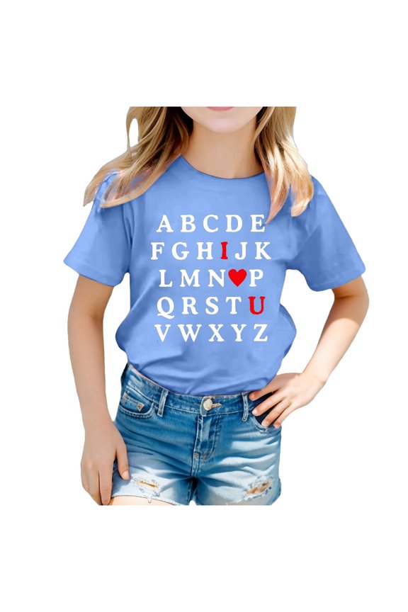 Children Summer Short Sleeve Shirts Valentine's Day Fashion Love Heart Printed d T Shirt Casual Workout Tops 3-4Y