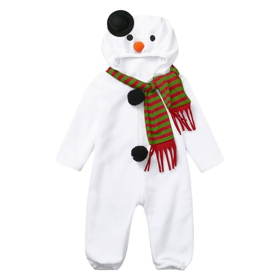 XFHLMJFF Christmas Snowman Jumpsuits for Boys Girls Cartoon Hooded Coveralls Scarf Set Long Sleeve Soft Warm Winter One Piece Bodysuit for 6-9 Months
