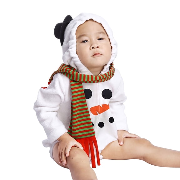 XFHLMJFF Christmas Snowman Romper for Bodysuits Baby Onesie Boys Girls Long Sleeve Zipper Hooded Coveralls Pajama Xmas With Striped Scarf 2Pcs for 0-6 Months