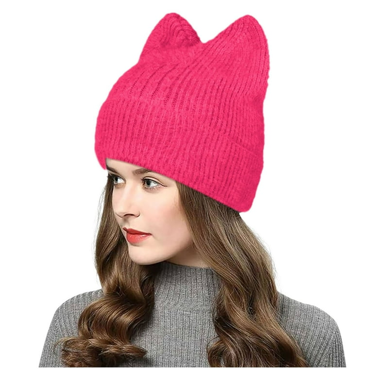 XFHLMJFF Crochet Hats for Women Cat Beanie Solid Color New
