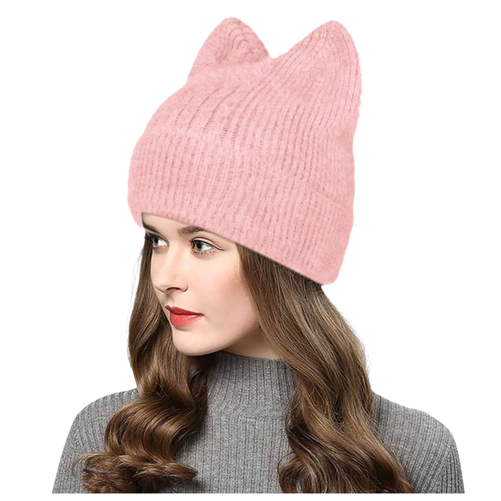XFHLMJFF Crochet Hats for Women Cat Beanie Solid Color New