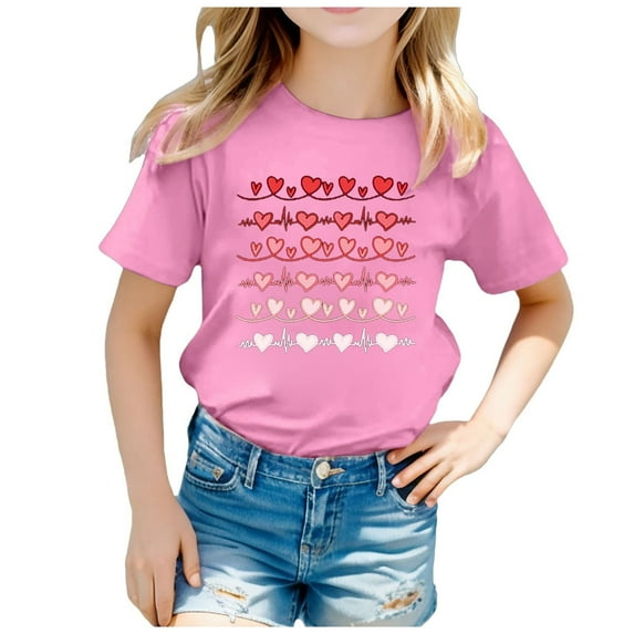 XFHLMJFF Cute Clothes for Children Short Sleeve Valentine's Day Fashion Love Heart Printed d T Shirt Funny Graphic Cute Tee 6-7Y
