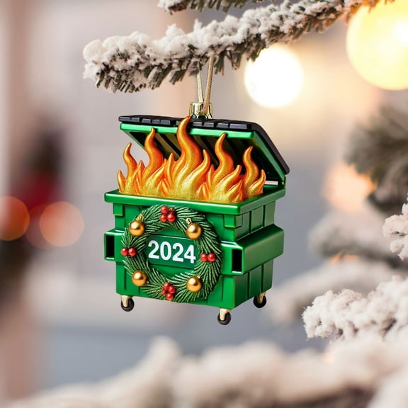 XFHLMJFF Dumpster Fire Christmas Ornament Funny 2D Acrylic Dumpster Fire Christmas Decorations for Holiday Christmas Trees Hanging Party Decorations 1Pc