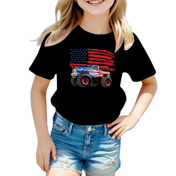 XFHLMJFF Girl Short Sleeve Tees 4Th Of July Independence Day Kids Boys Toddler America Flag Shirts Patriotic Clothes Summer Tops Size 10-11Y