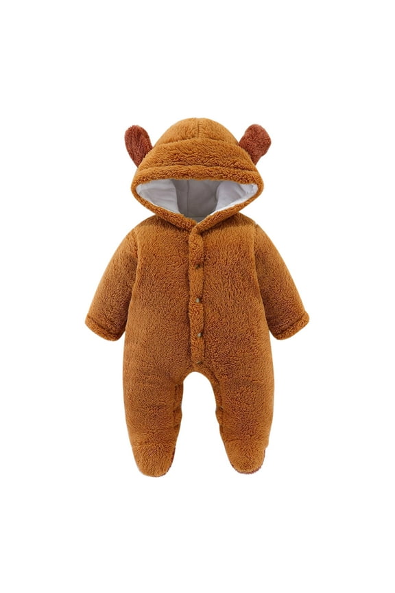 Girls Casual Jumpsuit Kids Boys Cute Loose Pants Baby Rompers Long Sleeve Patchwork Bear Ears Hooded Outfit Coat Leisure Indoor Onesie