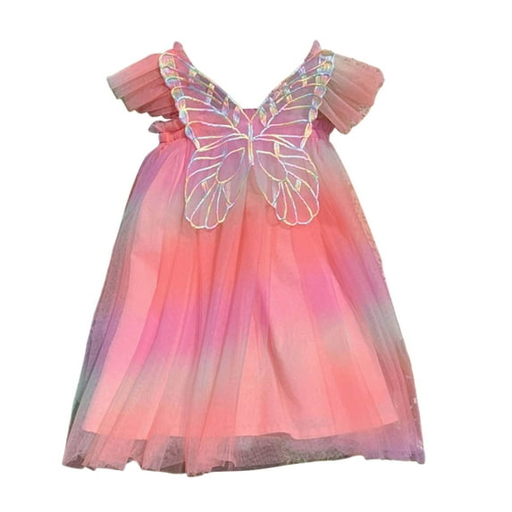 XFHLMJFF Girls Cute Dress Toddler Summer Flying Sleeve Short Sleeve Princess Tie Dye Gradient Colorful Children Party Tulle Dresses 0-6 Years