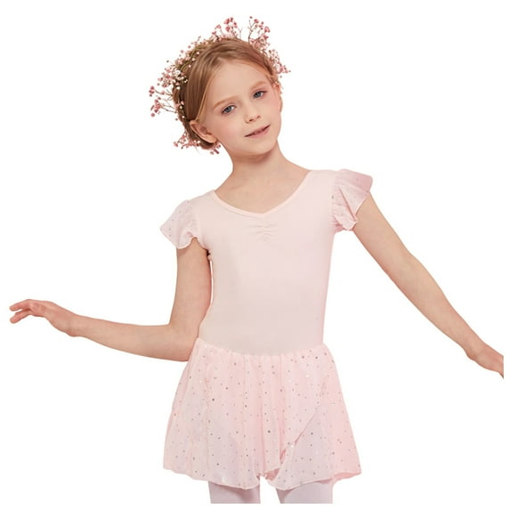 XFHLMJFF Girls Dance Dress Children Skirts Sequins Solid Color Short Sleeve Soft Dance Practice Fashionable Skirts Birthday Party Formal Dress 5-6 Years