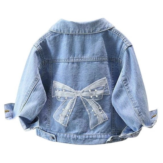XFHLMJFF Girls Denim Jacket Bowboy Long Sleeve Cute Fashion Trendy Warm Tops Jeans Coat Size 2-3 Years