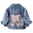 thumbnail image 1 of XFHLMJFF Girls Denim Jacket Bowboy Long Sleeve Cute Fashion Trendy Warm Tops Jeans Coat for 4-5 Years, 1 of 4
