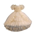 thumbnail image 1 of XFHLMJFF Girls Dress Children Short Sleeve O-Neck New Lace Flower Petal Wedding Princess Kids Frocks Comfortable Dailywear, 1 of 3