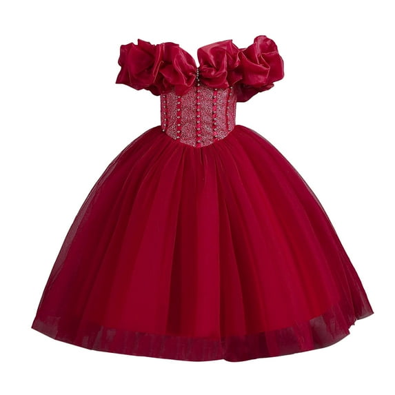 XFHLMJFF Girls Dress Children Short Sleeve O-Neck One Shoulder Strap Princess Flower Festival Party Gift Frocks Leisure Sundress