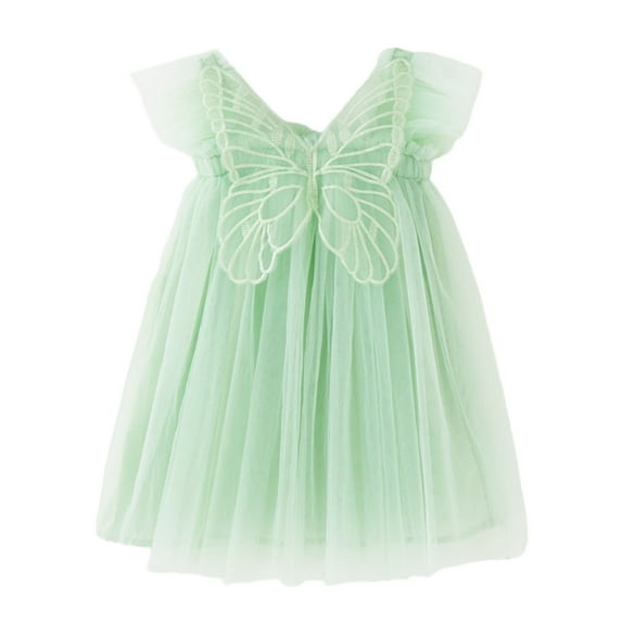 XFHLMJFF Girls Dress Children Short Sleeve O-Neck Party Princess Toddler Butterfly With Wing Tulle Holiday Frocks Trendy Sundress