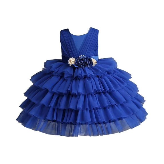 XFHLMJFF Girls Dress Children Sleeveless O-Neck Puffy Cake Princess Baby Birthday Holiday Party Frocks Trendy Sundress