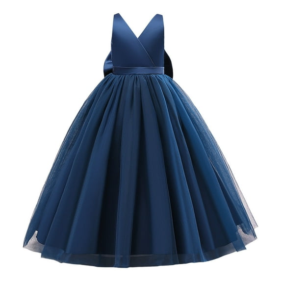 XFHLMJFF Girls Dress Children Toddler Sleeveless O-Neck Solid Color Tulle Bowknot Princess Pageant Gown Party Evening Wedding Frocks Trendy Sundress