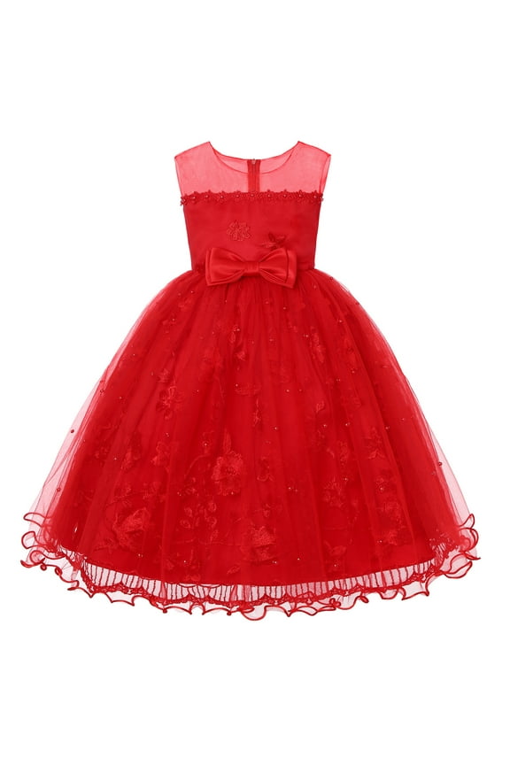 Girls Dress Kids Birthday Elegant Sleeveless Mesh Bowknot Princess Flower Wedding Kids Frocks Cute Sundress