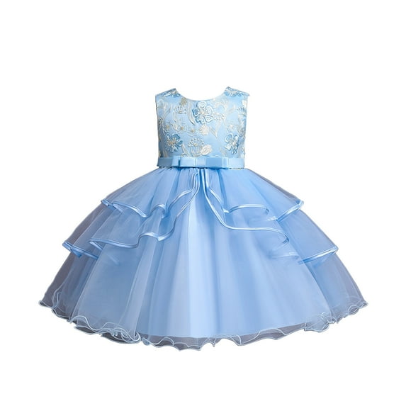 XFHLMJFF Girls Dress Kids Toddler Baby Spring Summer Print Cotton Solid Color Sleeveless Tulle Bow Tie Party Princess Frocks Lovely Sundress