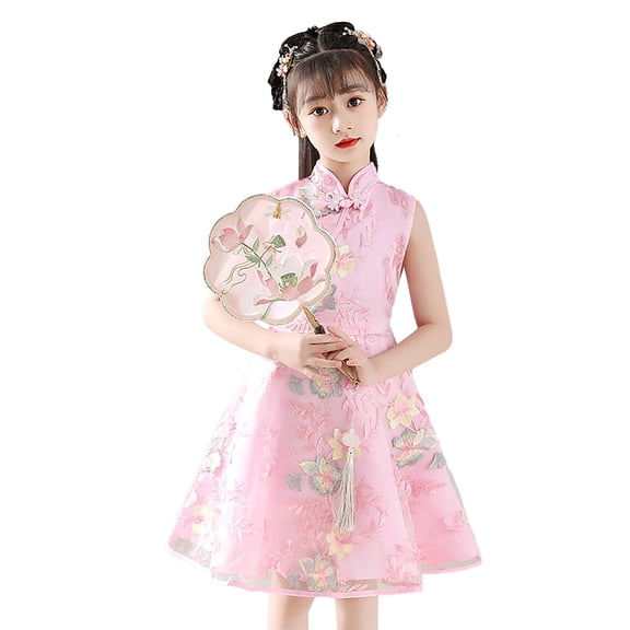XFHLMJFF Girls Dress Toddler Kids Baby Children Fairy Hanfu Sleeveless Princess Embroidery Retro Suit Performance Frocks Pleasant Sundress
