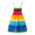 thumbnail image 1 of XFHLMJFF Girls Dress Toddler Kids Floral Bohemian Rainbow Flowers Sleeveless Beach Straps Princess Trendy Sundress, 1 of 3