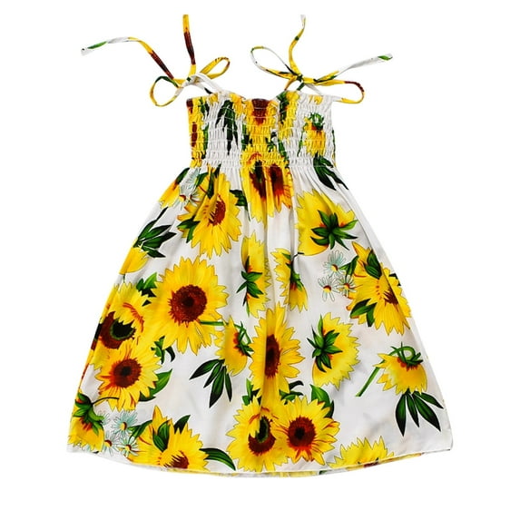 XFHLMJFF Girls Dress Toddler Kids Floral Bohemian Sunflowers Sleeveless Beach Straps Princess Lovely Sundress