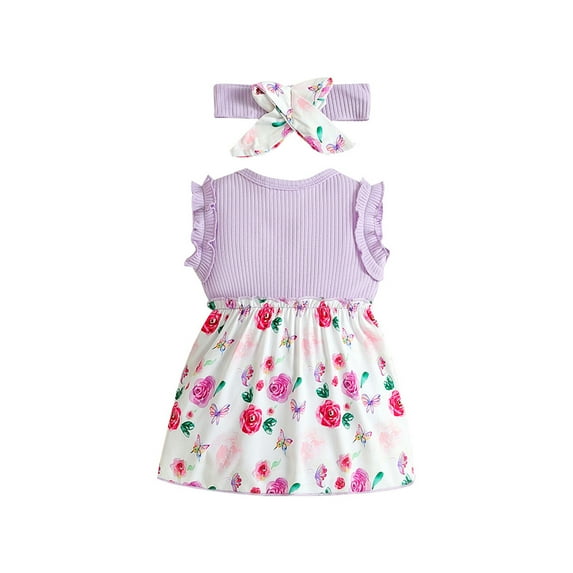 XFHLMJFF Girls Dress Toddler Sleeveless Floral Prints Princess Dance Party Clothes Headb Frocks Comfortable Sundress