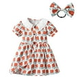 thumbnail image 1 of XFHLMJFF Girls Dresses Kids Summer Toddler Baby Print Floral Short Sleeve Headbands 2Pc Patry Birthday Sundress Size 3Y-4Y, 1 of 9