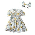 thumbnail image 1 of XFHLMJFF Girls Dresses Toddler Baby Print Floral Short Sleeve Headbands 2Pc Birthday Wedding Party Princess Dresses Size 0M-6M, 1 of 4
